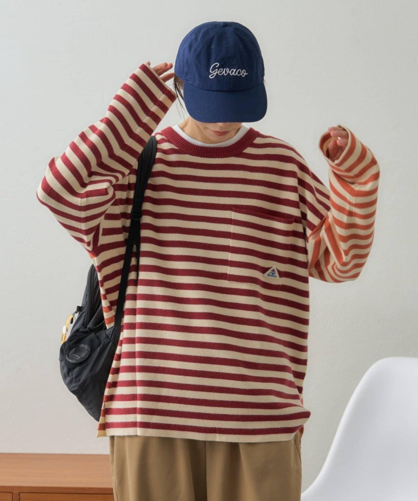 【中性】【GEVACO】條紋針織套頭衫