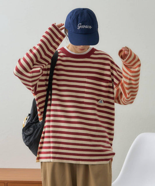 【中性】【GEVACO】條紋針織套頭衫