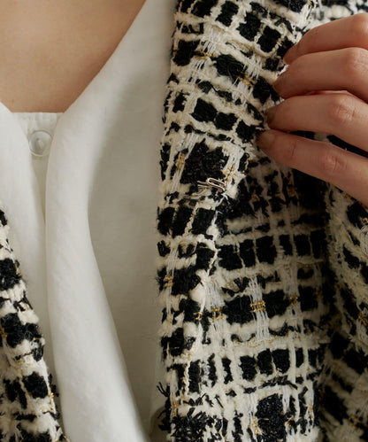 可搭配套裝穿著無領花呢夾克