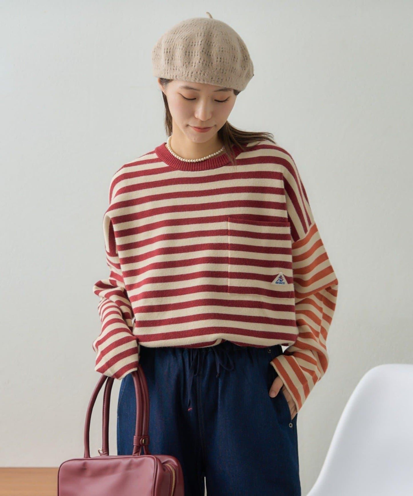 【GEVACO】短款條紋針織套頭衫