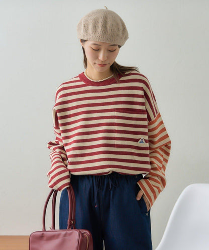 【GEVACO】短款條紋針織套頭衫