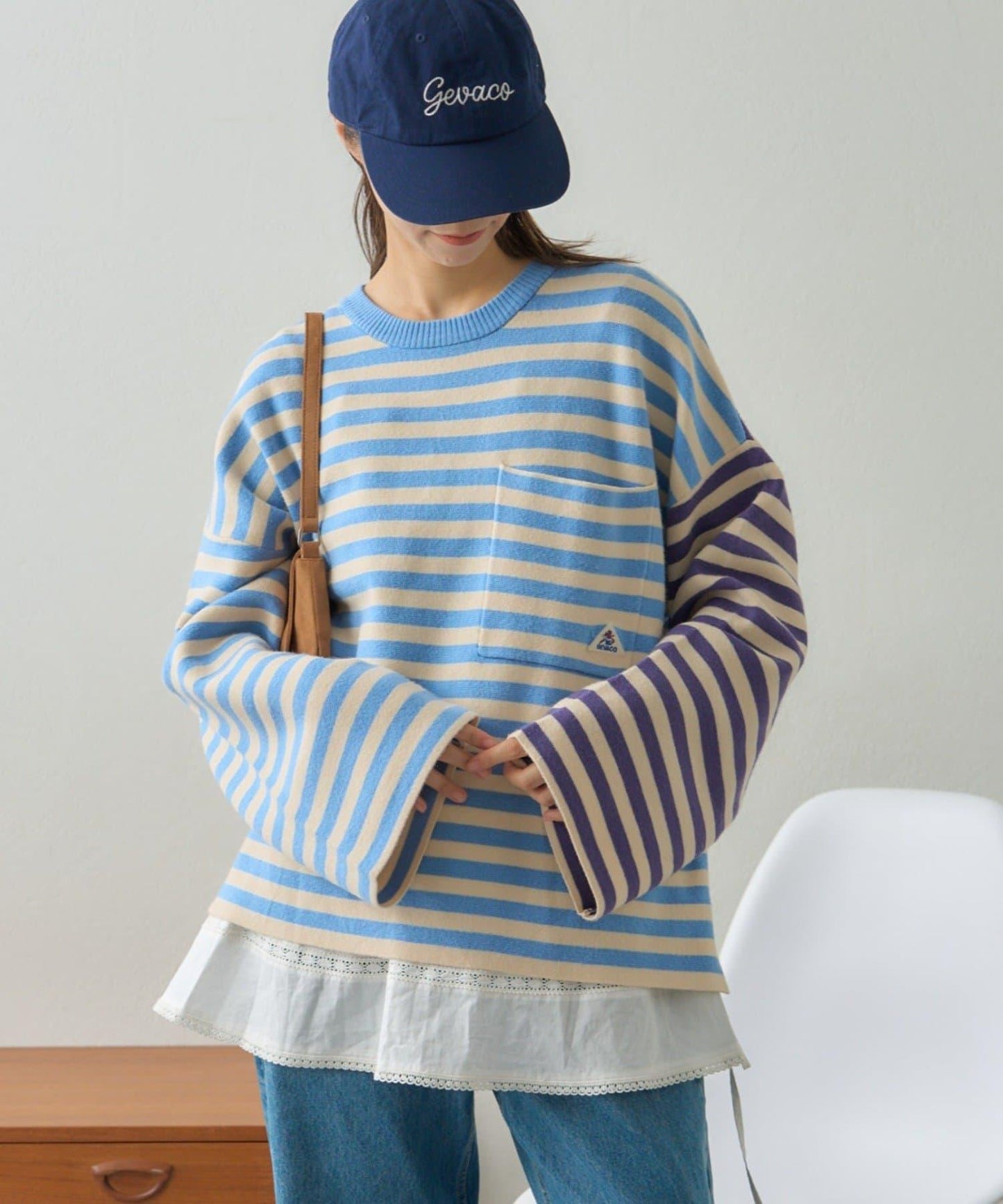 【GEVACO】短款條紋針織套頭衫