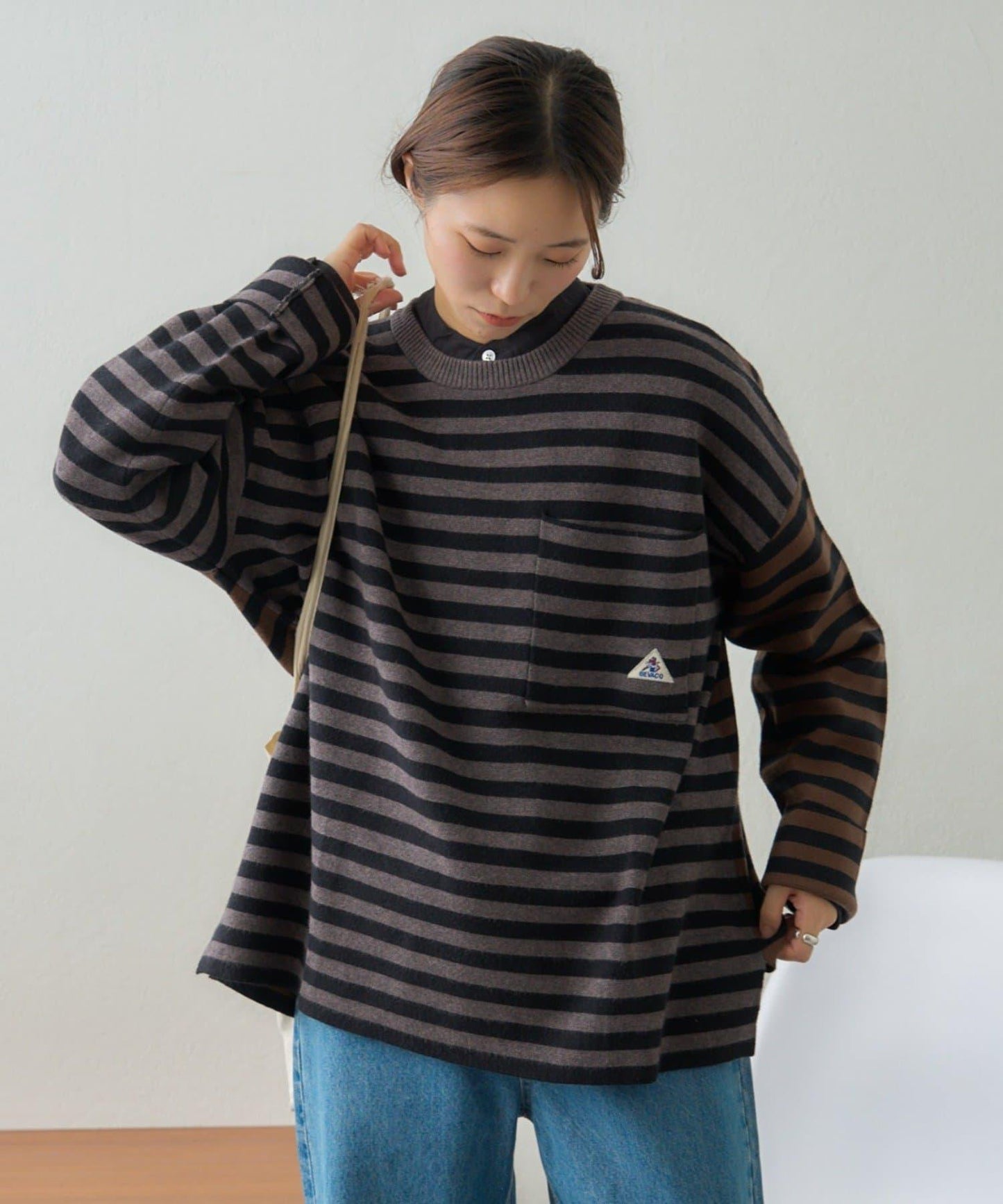 【中性】【GEVACO】條紋針織套頭衫