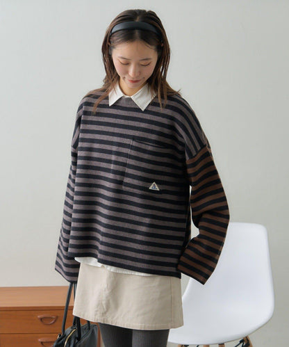 【GEVACO】短款條紋針織套頭衫