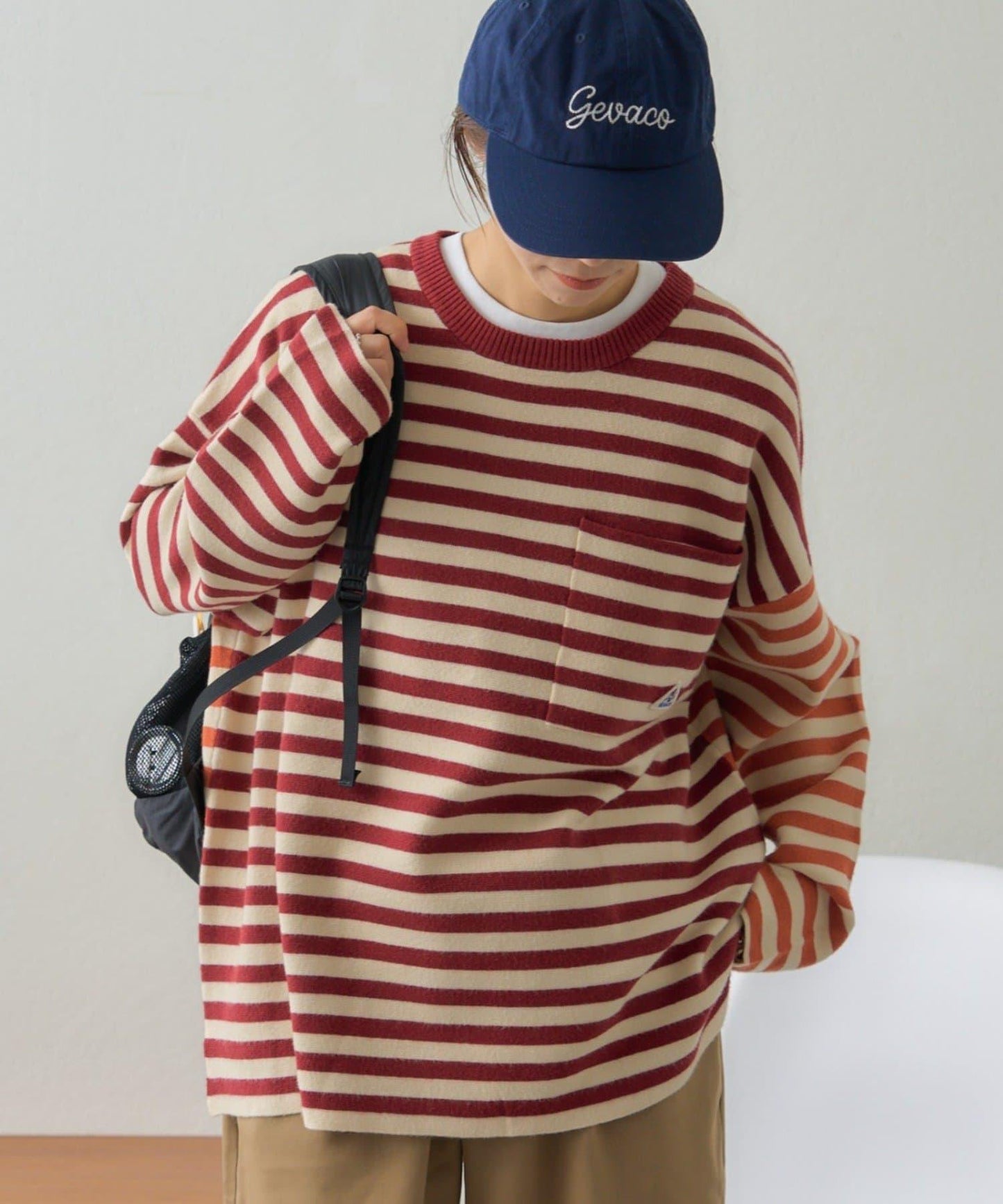【中性】【GEVACO】條紋針織套頭衫