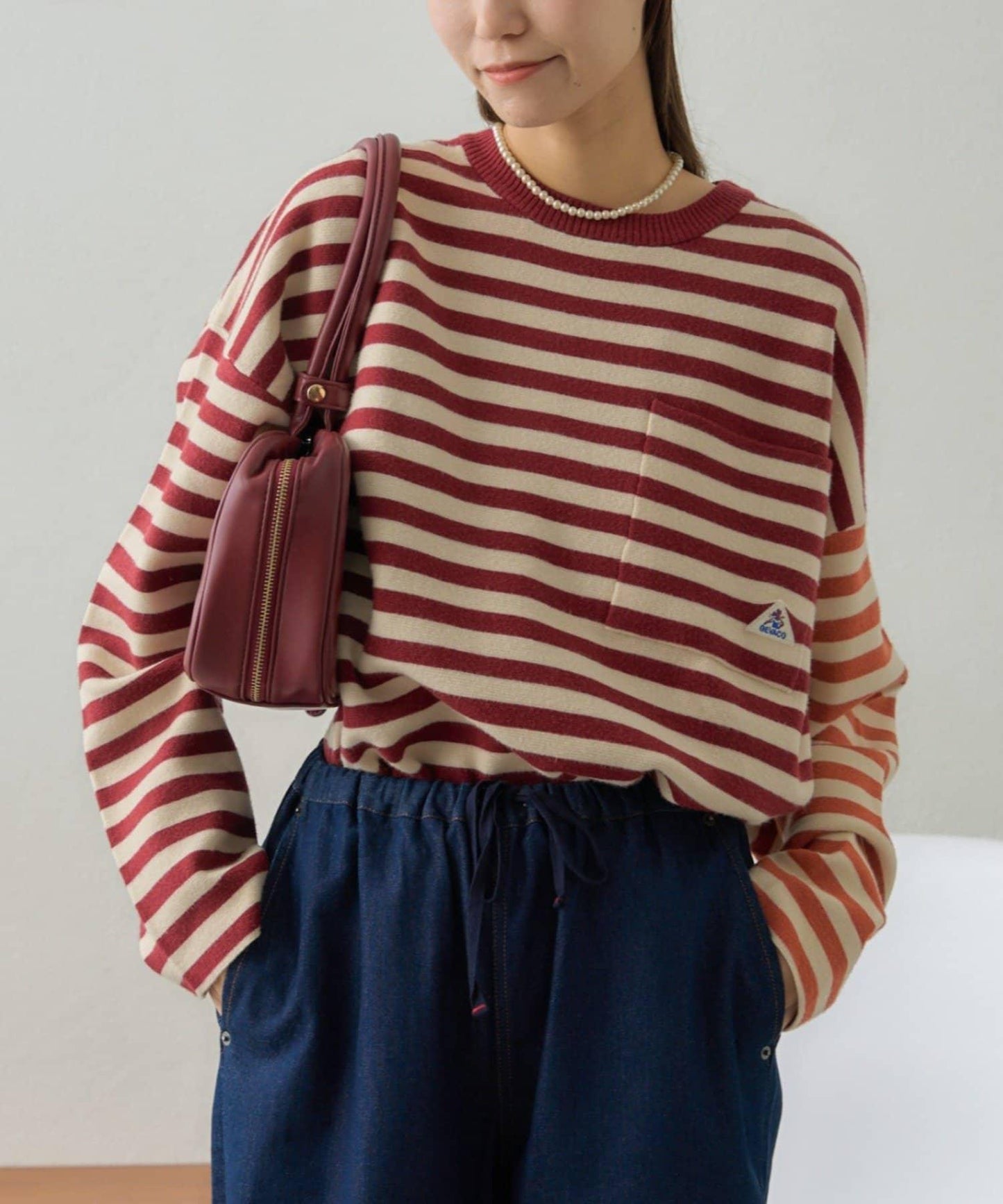 【GEVACO】短款條紋針織套頭衫