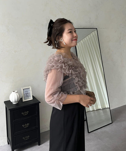 【MOMO】透視荷葉邊吊帶疊穿連衣裙