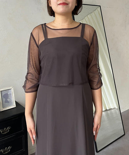 【MOMO】透視荷葉邊吊帶疊穿連衣裙