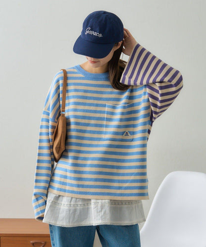 【GEVACO】短款條紋針織套頭衫
