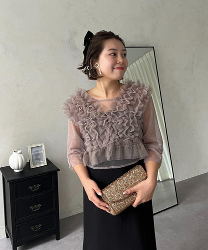 【MOMO】透視荷葉邊吊帶疊穿連衣裙