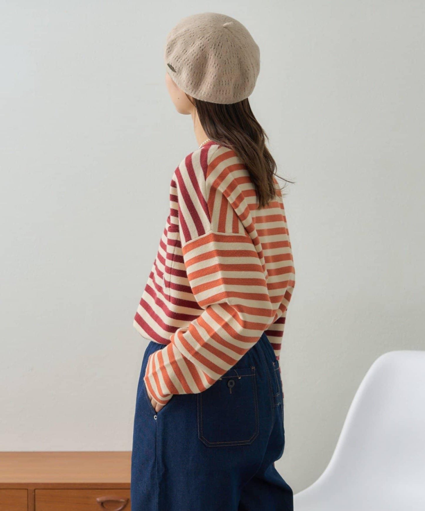 【GEVACO】短款條紋針織套頭衫