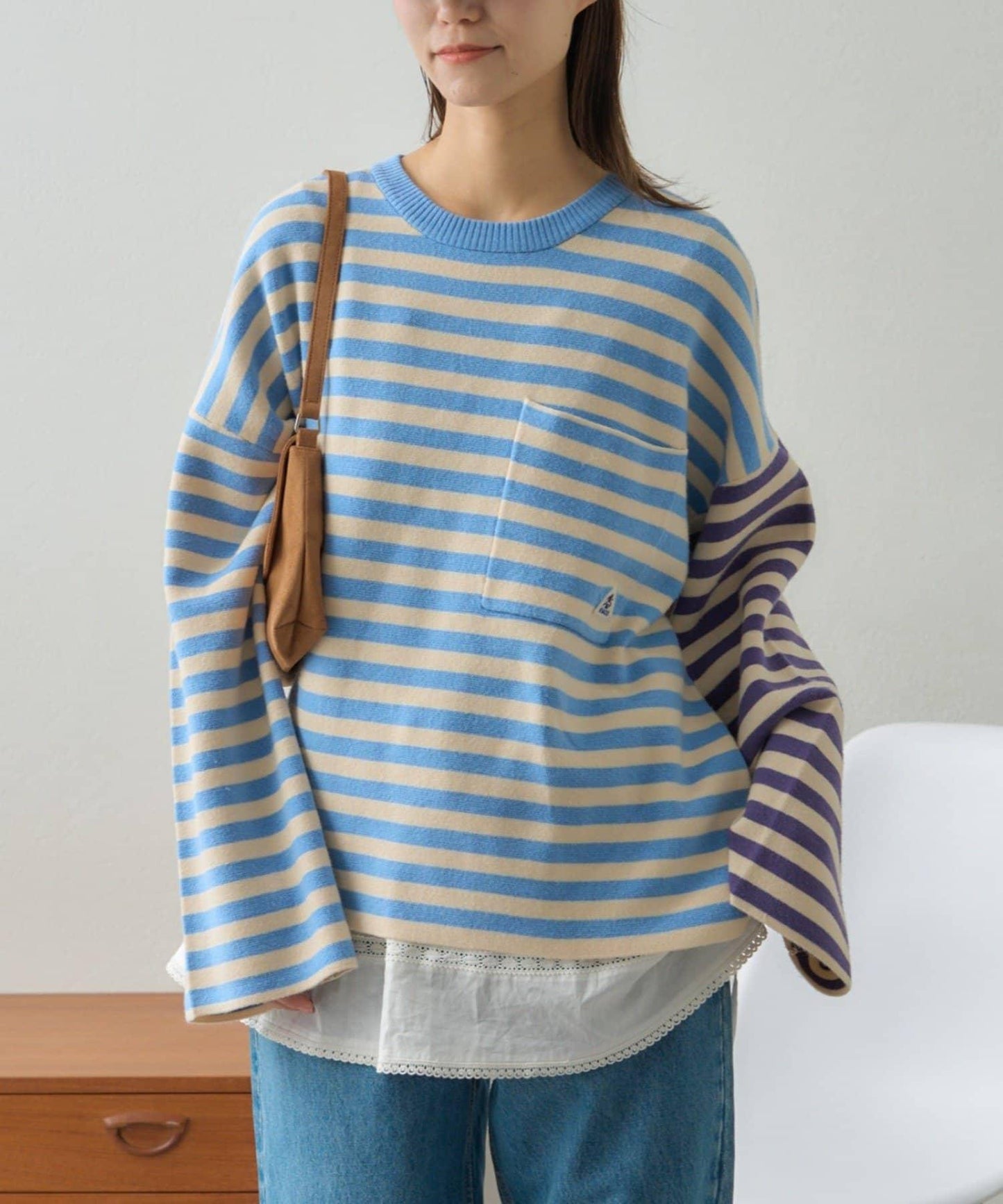 【GEVACO】短款條紋針織套頭衫