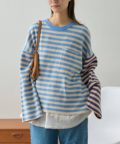 【GEVACO】短款條紋針織套頭衫