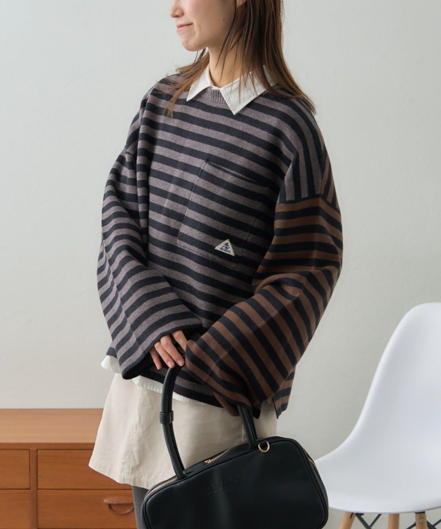 【GEVACO】短款條紋針織套頭衫