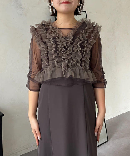 【MOMO】透視荷葉邊吊帶疊穿連衣裙