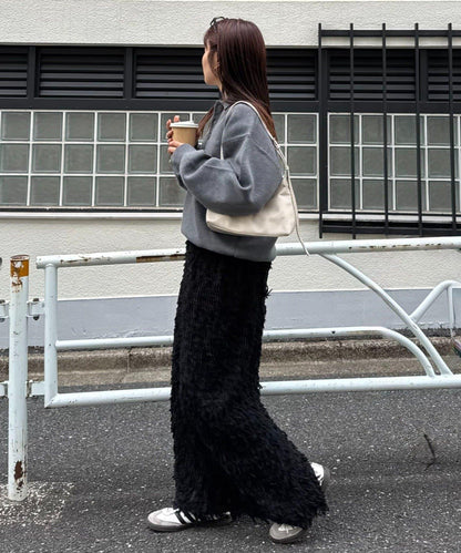 羽毛流蘇中長裙