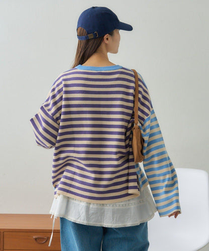 【GEVACO】短款條紋針織套頭衫