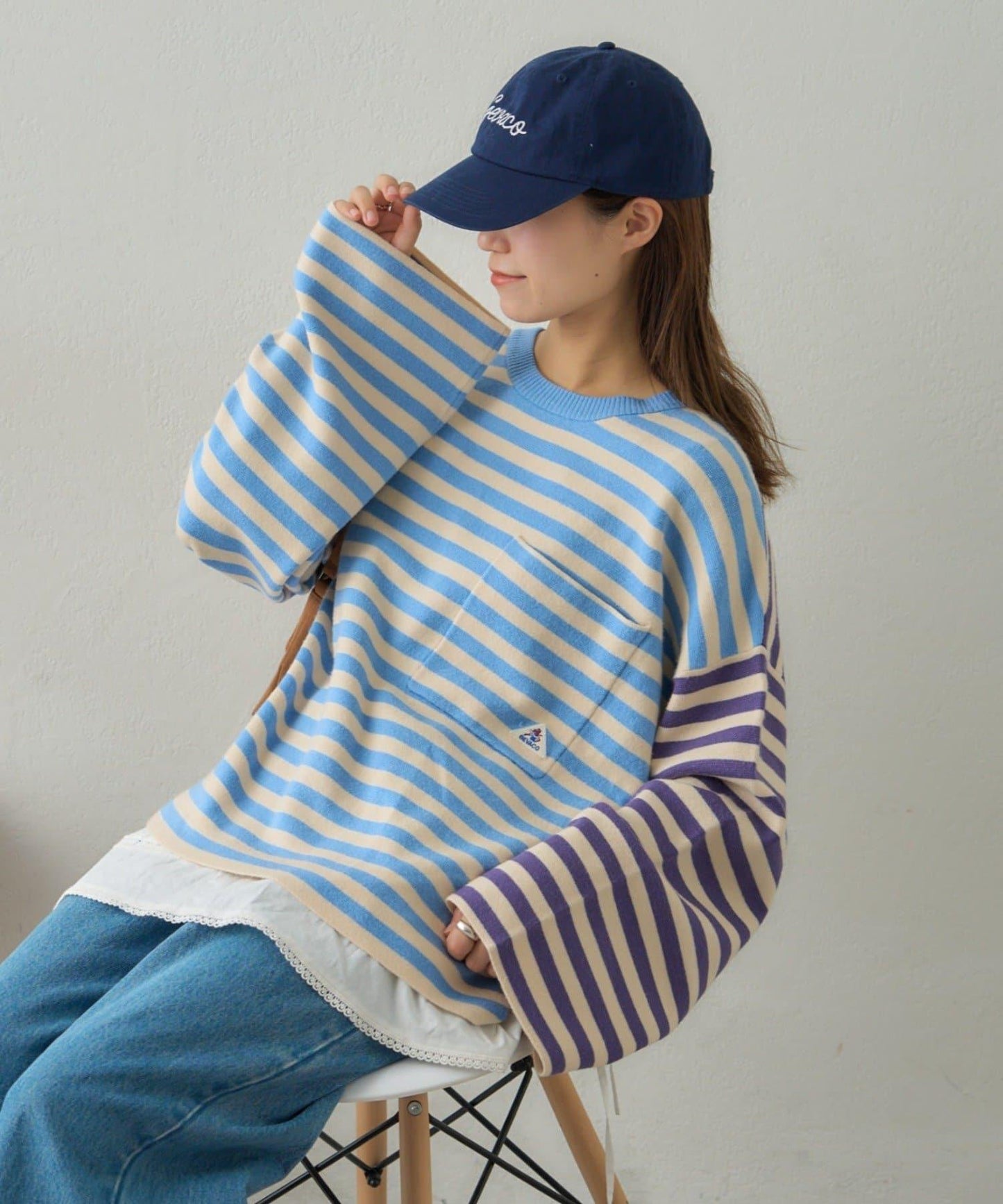 【GEVACO】短款條紋針織套頭衫