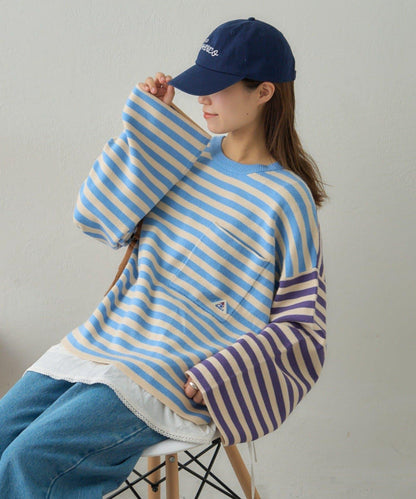 【GEVACO】短款條紋針織套頭衫