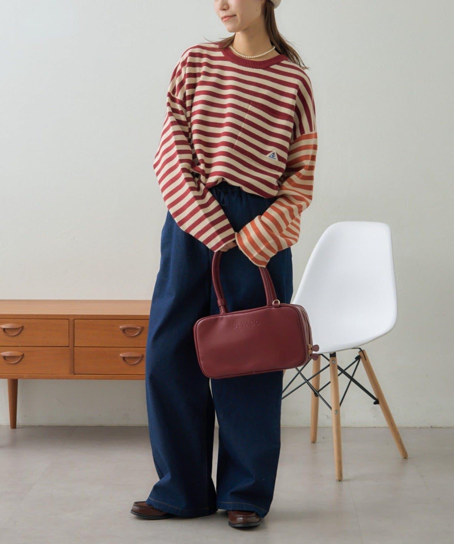 【GEVACO】短款條紋針織套頭衫