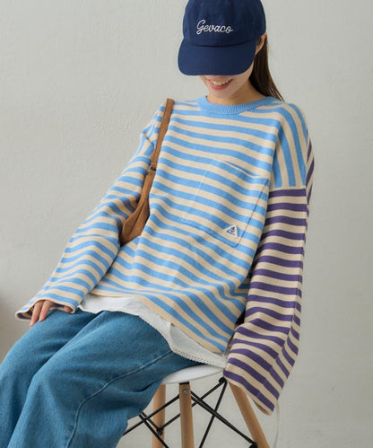 【GEVACO】短款條紋針織套頭衫