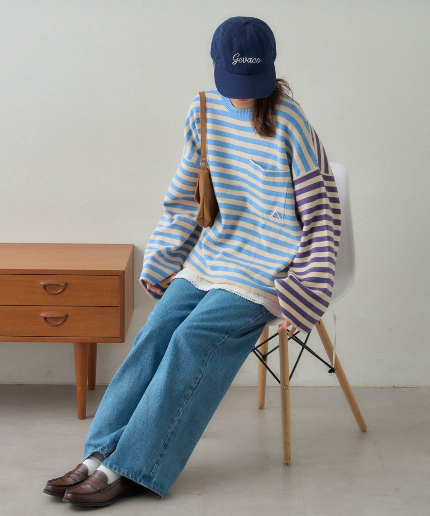 【GEVACO】短款條紋針織套頭衫