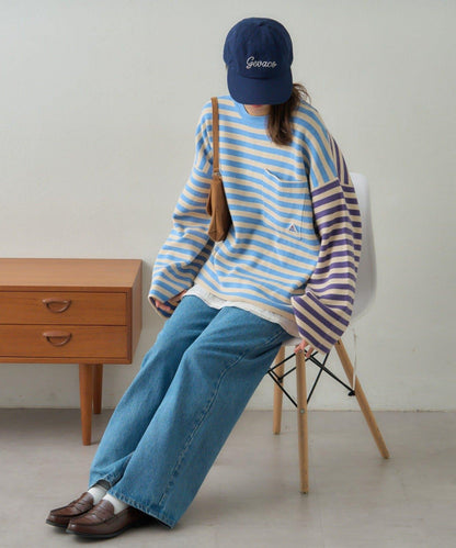 【GEVACO】短款條紋針織套頭衫