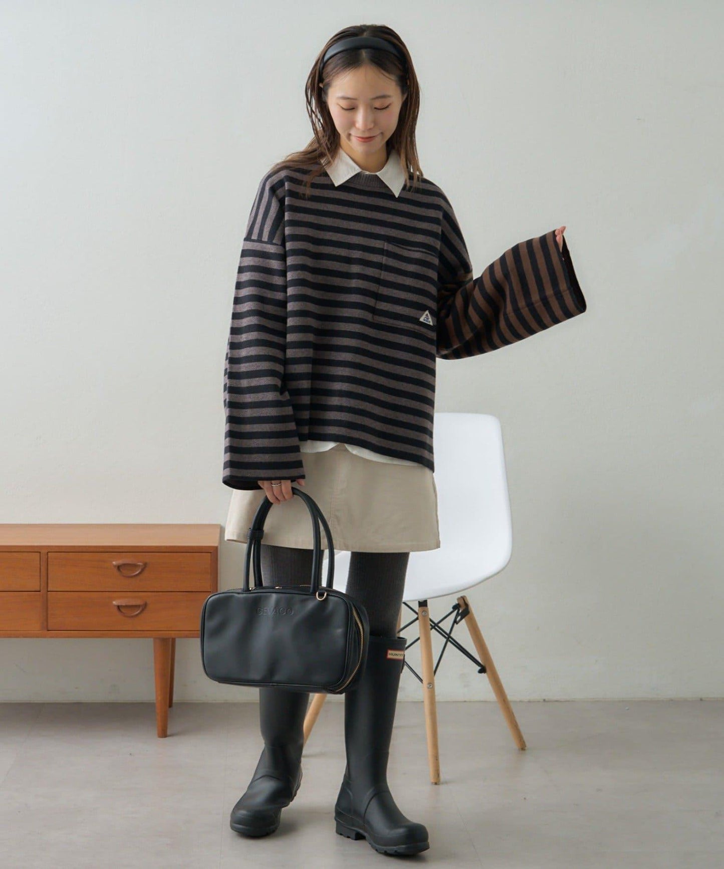 【GEVACO】短款條紋針織套頭衫