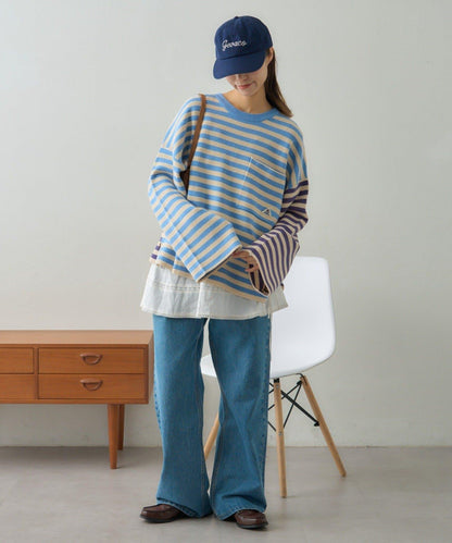 【GEVACO】短款條紋針織套頭衫