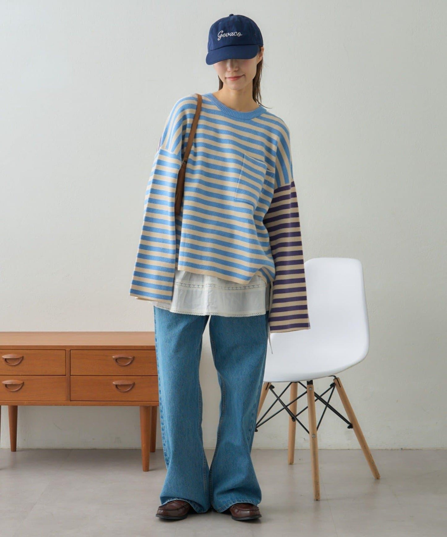 【GEVACO】短款條紋針織套頭衫