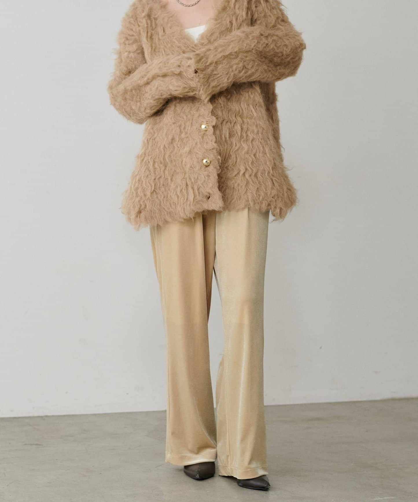 【LARUTA】側邊拼接天鵝絨長褲