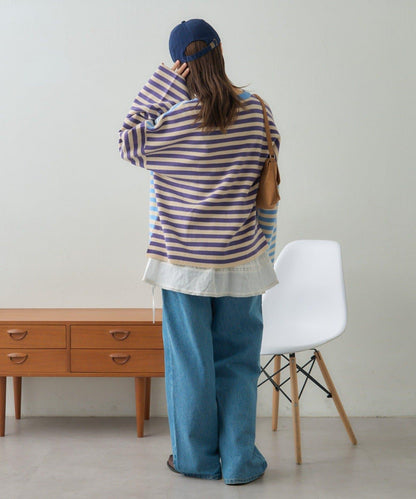 【GEVACO】短款條紋針織套頭衫