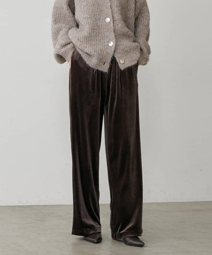 【LARUTA】側邊拼接天鵝絨長褲