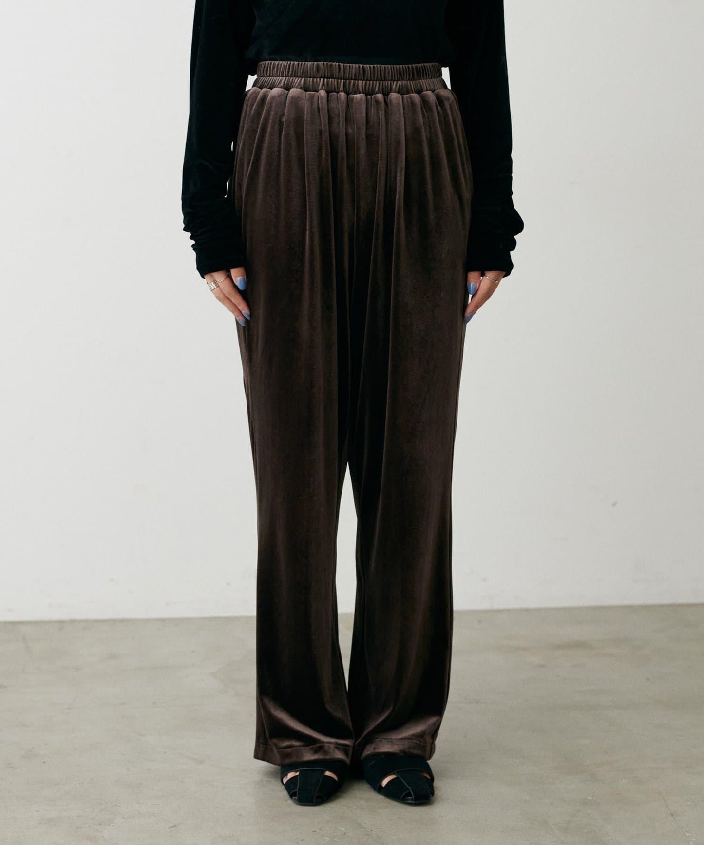 【LARUTA】側邊拼接天鵝絨長褲