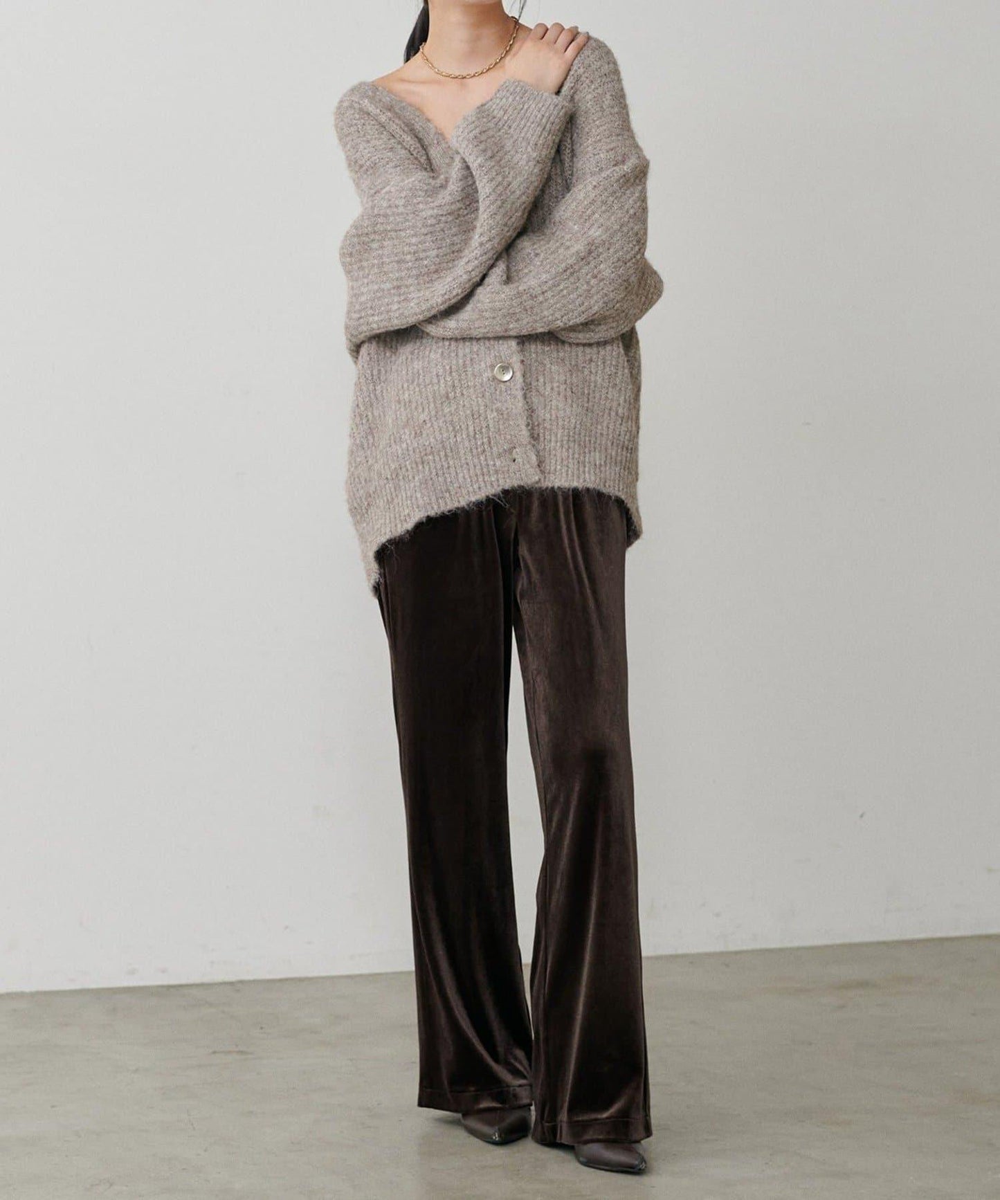 【LARUTA】側邊拼接天鵝絨長褲