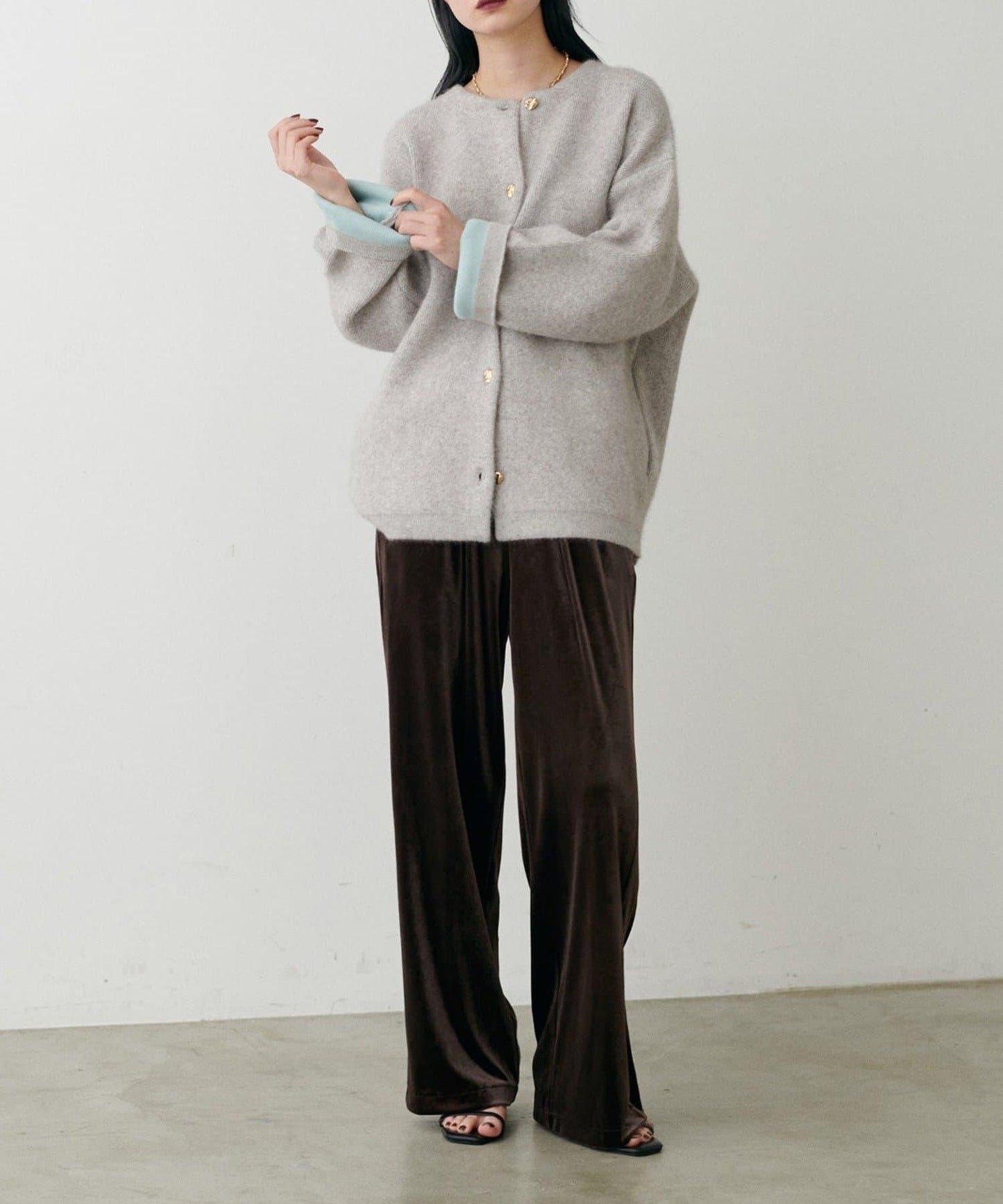 【LARUTA】側邊拼接天鵝絨長褲