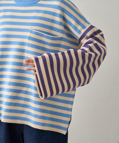 【GEVACO】短款條紋針織套頭衫