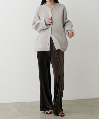 【LARUTA】側邊拼接天鵝絨長褲