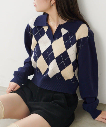 菱格針織開衫