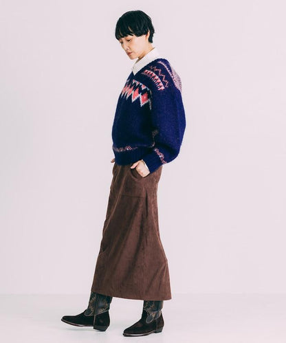 V領拼色北歐圖案針織衫