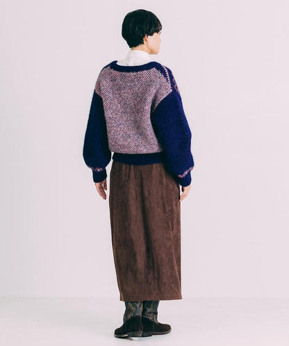 V領拼色北歐圖案針織衫