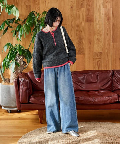 拼色亨利領針織套頭衫