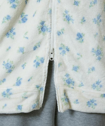 花卉印花抓絨拉鍊開衫