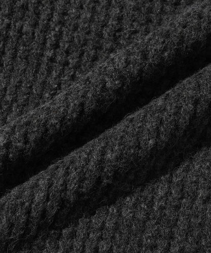 寬鬆版型羊毛混紡華夫格針織圓領毛衣