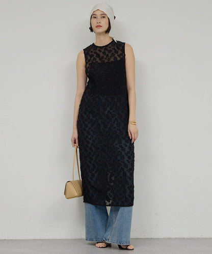 提花透視連衣裙