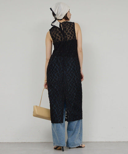 提花透視連衣裙