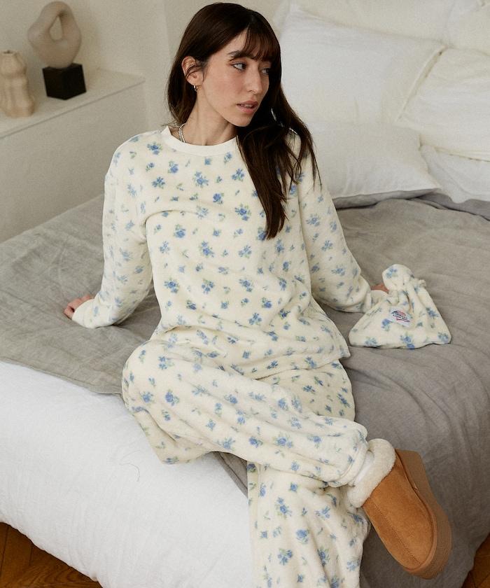 花卉印花法蘭絨家居服三件套