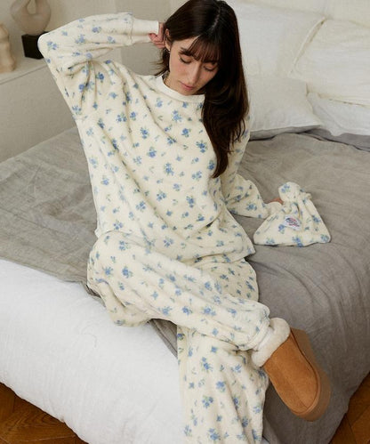 花卉印花法蘭絨家居服三件套