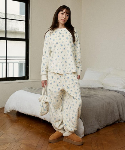 花卉印花法蘭絨家居服三件套