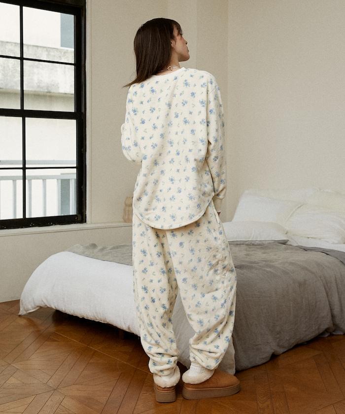 花卉印花法蘭絨家居服三件套